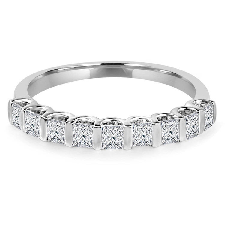 1 1/10 CTW Princess Diamond Bar Set Semi-Eternity Wedding Band Ring in 14K White Gold (MDR170107)
