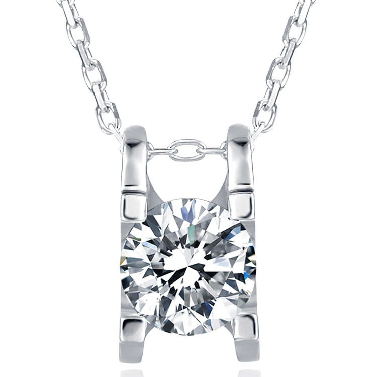 1 CT Round Moissanite Solitaire Pendant Necklace in 0.925 White Sterling Silver With Chain (MDS210300)