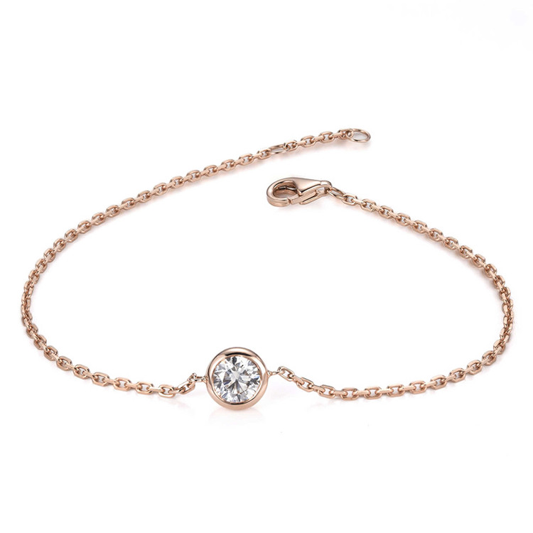 1/2 CT Round Moissanite Link Rose Gold Plated Bracelet in 0.925 Sterling Silver (MDS210307)