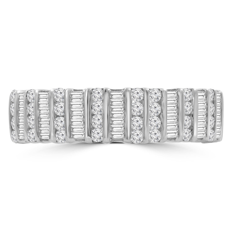 4/5 CTW Round Diamond Baguette Diamond Semi-Eternity Wedding Band Ring in 14K White Gold Not-Sizable (MDR210003)