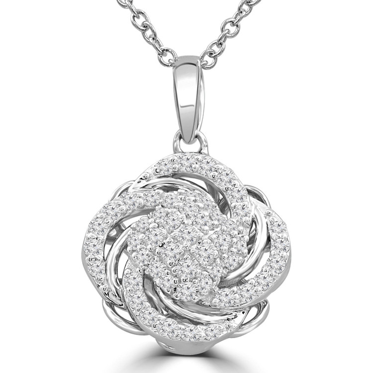 1/3 CTW Round Diamond Swirl Cluster Pendant Necklace in 14K White Gold (MDR210009)