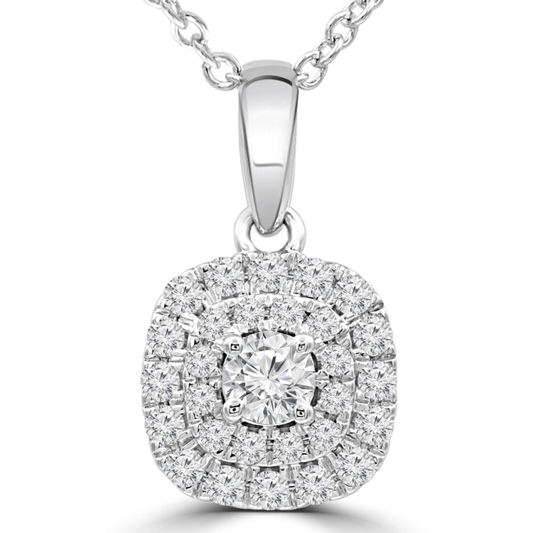 1/3 CTW Round Diamond Double Cushion Halo Pendant Necklace in 14K White Gold (MDR210010)