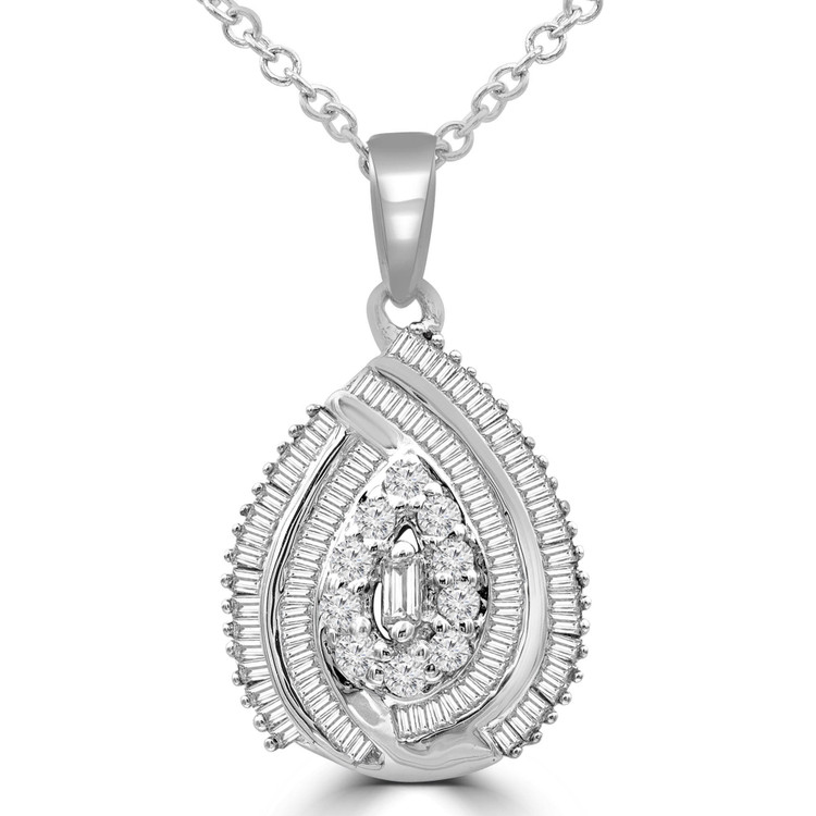 2/5 CTW Round Diamond Pear Halo Pendant Necklace in 14K White Gold (MDR210043)