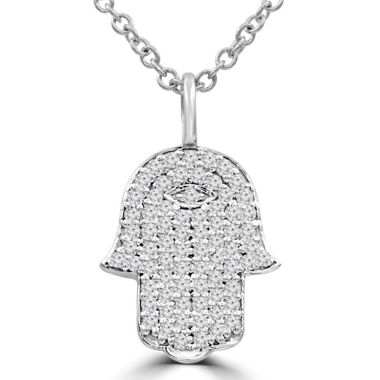 1/5 CTW Round Diamond Hamsa Pendant Necklace in 14K White Gold (MDR210057)