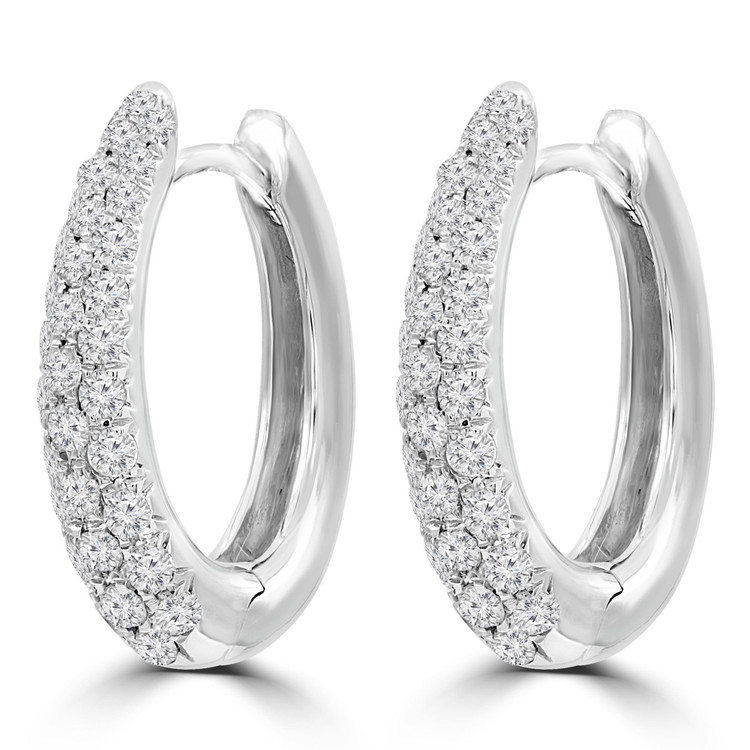 7/8 CTW Round Diamond Three-row Hoop Earrings in 14K White Gold (MDR210061)