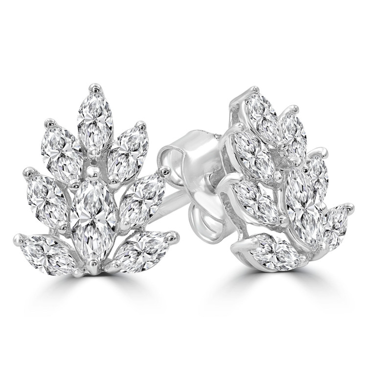 7/8 CTW Marquise Diamond Cluster Leaf Stud Earrings in 14K White Gold (MDR210070)