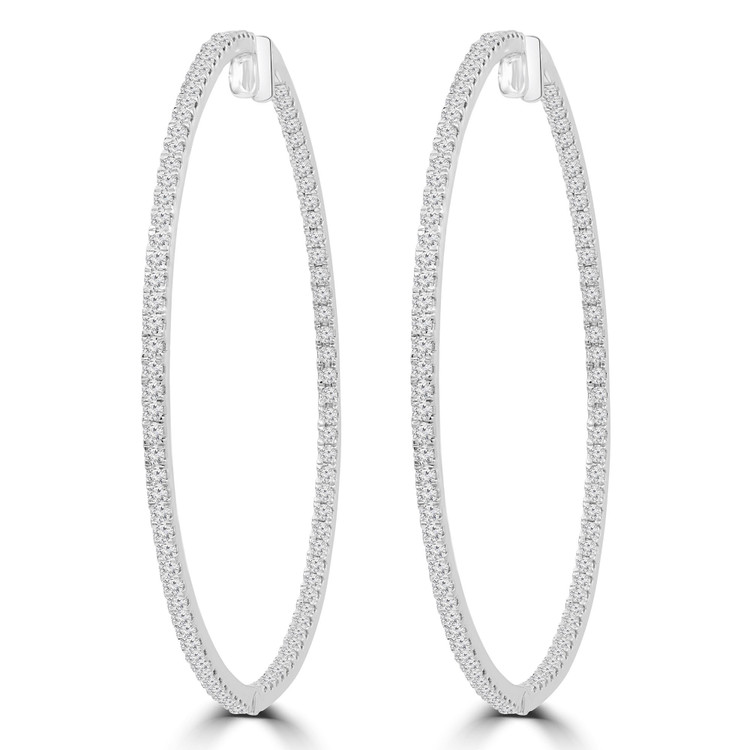 1 3/4 CTW Round Diamond 1 3/4 inch Inside Outside Hoop Earrings in 14K White Gold (MDR210071)
