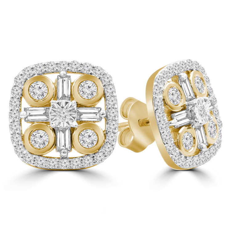 9/10 CTW Round Diamond Cushion Halo Stud Earrings in 14K Yellow Gold (MDR210076)