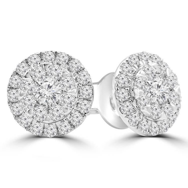 3/5 CTW Round Diamond Cluster Halo Stud Earrings in 14K White Gold (MDR210077)