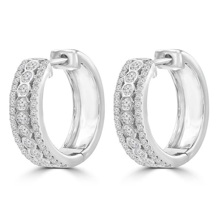 2/3 CTW Round Diamond Three-row Huggie Earrings in 14K White Gold (MDR210079)