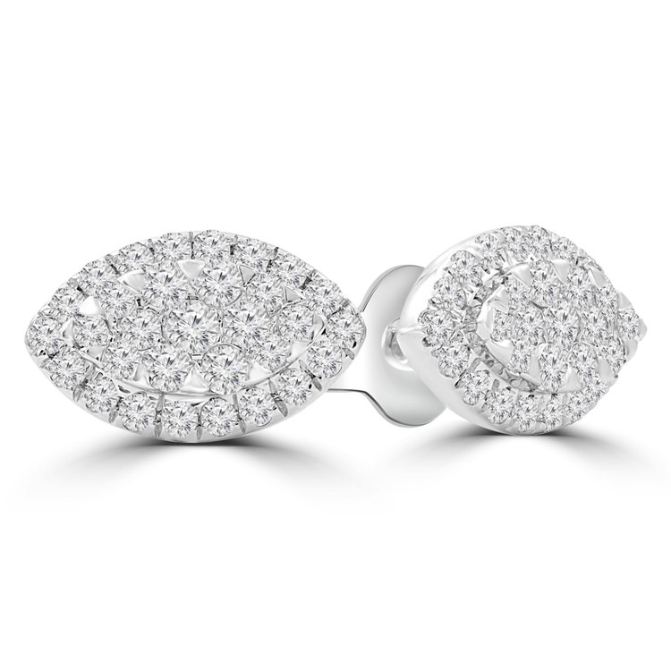 1/2 CTW Round Diamond Cluster Marquise Halo Stud Earrings in 14K White Gold (MDR210089)