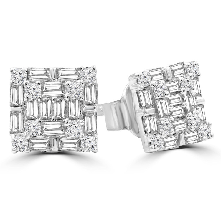 2/5 CTW Baguette Diamond Cluster Stud Earrings in 14K White Gold (MDR210091)