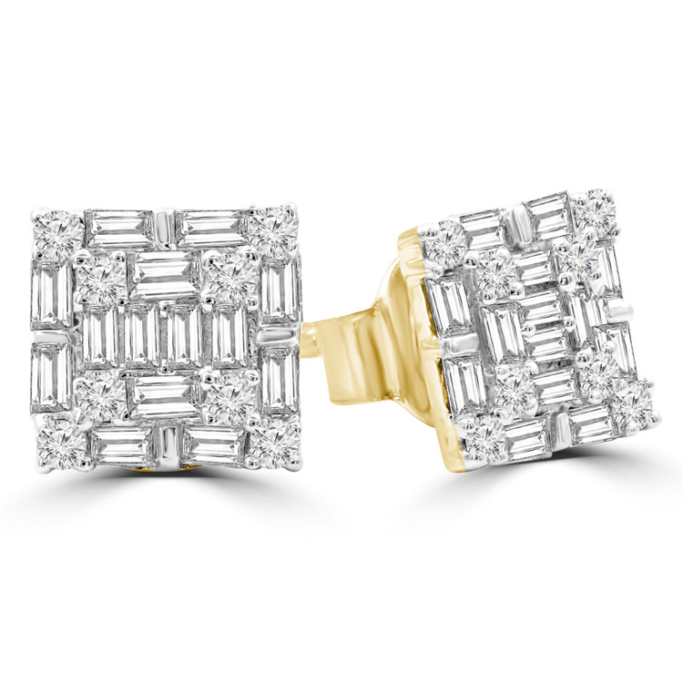 2/5 CTW Baguette Diamond Cluster Stud Earrings in 14K Yellow Gold (MDR210092)