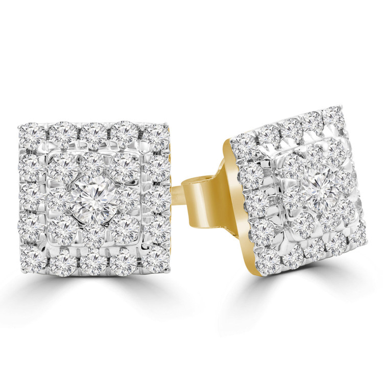 1/2 CTW Round Diamond Halo Stud Earrings in 14K Yellow Gold (MDR210095)