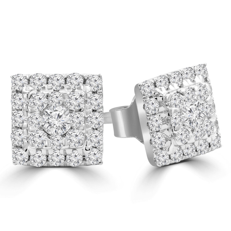 1/2 CTW Round Diamond Halo Stud Earrings in 14K White Gold (MDR210096)