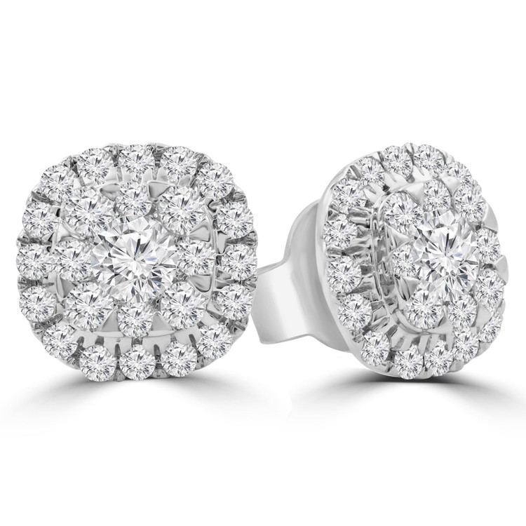 3/5 CTW Round Diamond Cluster Double Halo Stud Earrings in 14K White Gold (MDR210099)