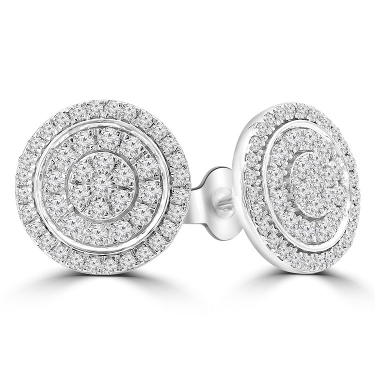 4/5 CTW Round Diamond Cluster Double Halo Stud Earrings in 14K White Gold (MDR210108)