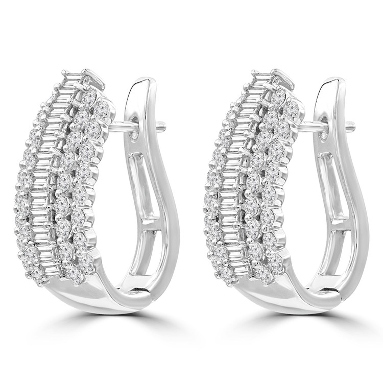 1 3/5 CTW Baguette Diamond Five-row Drop/Dangle Earrings in 14K White Gold (MDR210113)