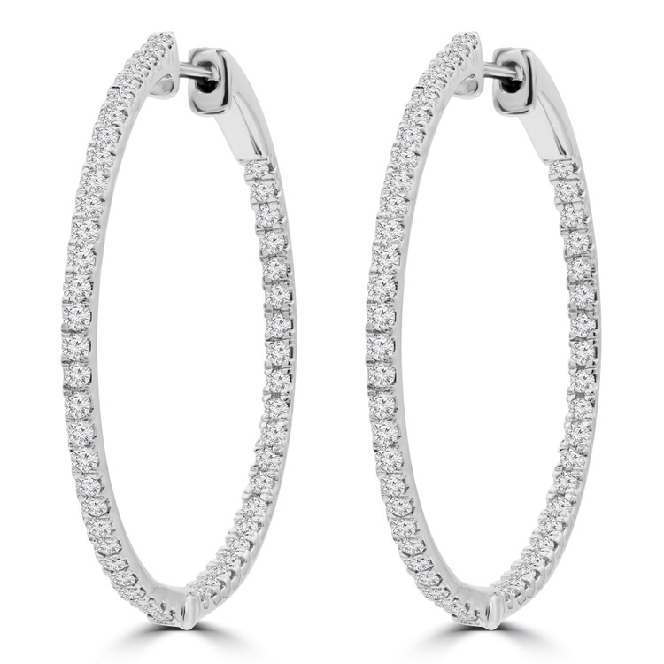 1 1/4 CTW Round Diamond 1 1/4 Inside Outside Hoop Earrings in 14K White Gold (MDR210066)