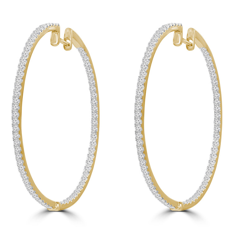9/10 CTW Round Diamond 1 inch Inside Outside Hoop Earrings in 14K Yellow Gold (MDR210102)