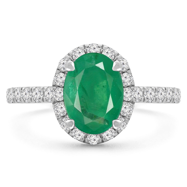 1 9/10 CTW Oval Green Emerald 4-Prong Oval Halo Cocktail Engagement Ring in 14K White Gold (MD210113)