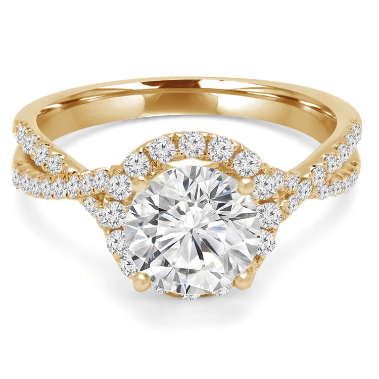 1 2/5 CTW Round Diamond Twisted Halo Engagement Ring in 14K Yellow Gold (MD210200)