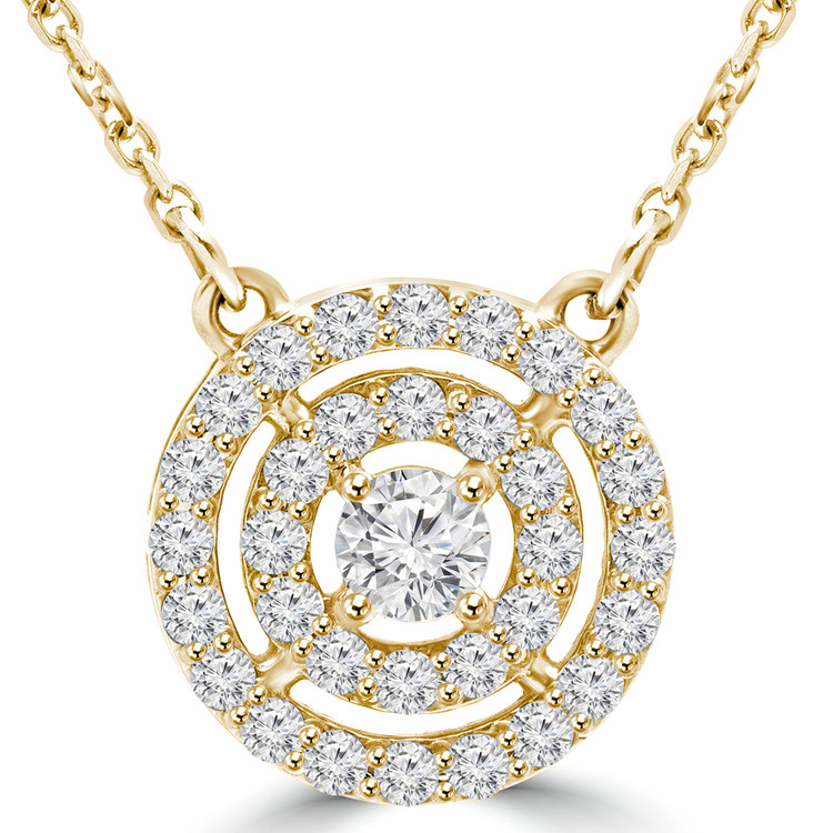 3/5 CTW Round Diamond Double Halo Necklace in 14K Yellow Gold (MD210205)