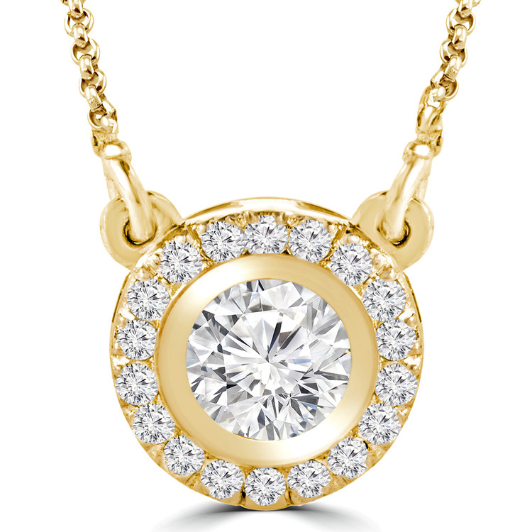 1/2 CTW Round Diamond Halo Necklace in 14K Yellow Gold (MD210206)