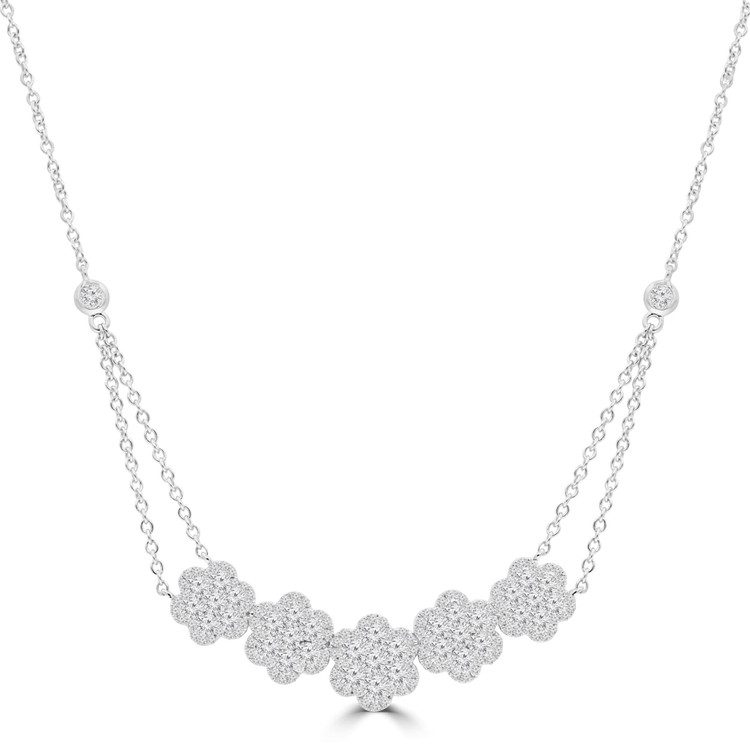 1 3/4 CTW Round Diamond Floral Halo Necklace in 18K White Gold 18 inch (MD210221)