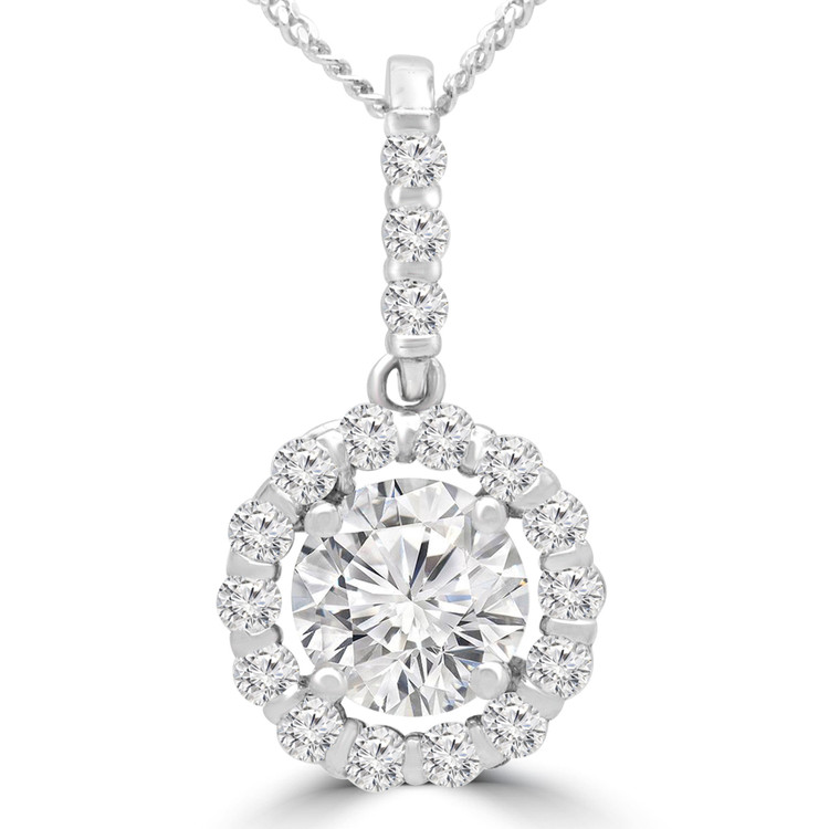 1 2/5 CTW Round Diamond Halo Pendant Necklace in 14K White Gold (MD210222)
