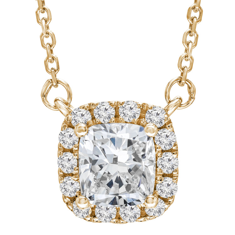 1 1/5 CTW Cushion Diamond Cushion Halo Necklace in 14K Yellow Gold (MD210229)