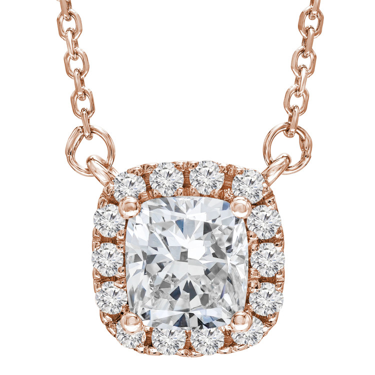 1 1/5 CTW Cushion Diamond Cushion Halo Necklace in 14K Rose Gold (MD210230)