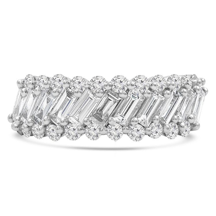 1 3/5 CTW Baguette Diamond Three-row Cocktail Anniversary Band Ring in 18K White Gold (MD210236)