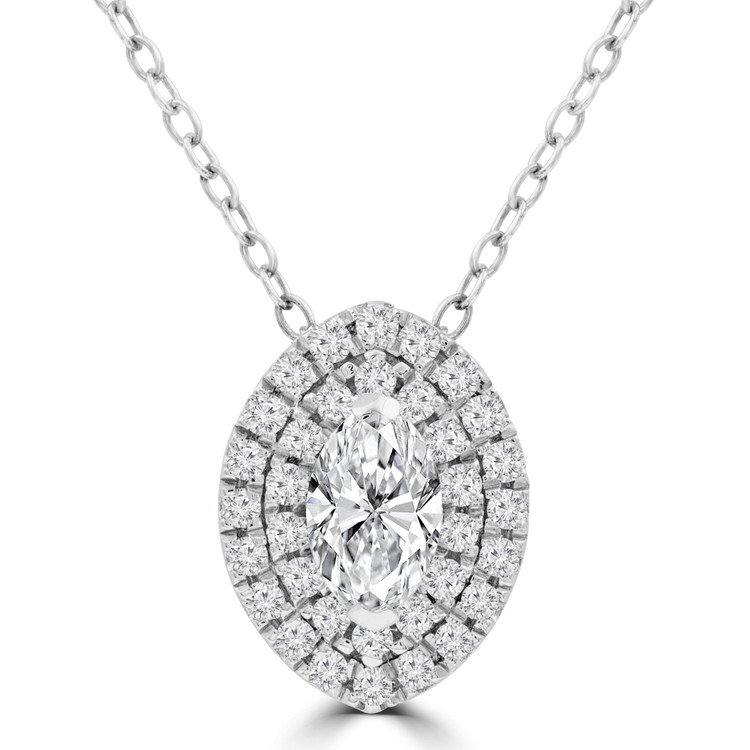 2/3 CTW Marquise Diamond Marquise Double Halo Pendant Necklace in 14K White Gold (MD210267)
