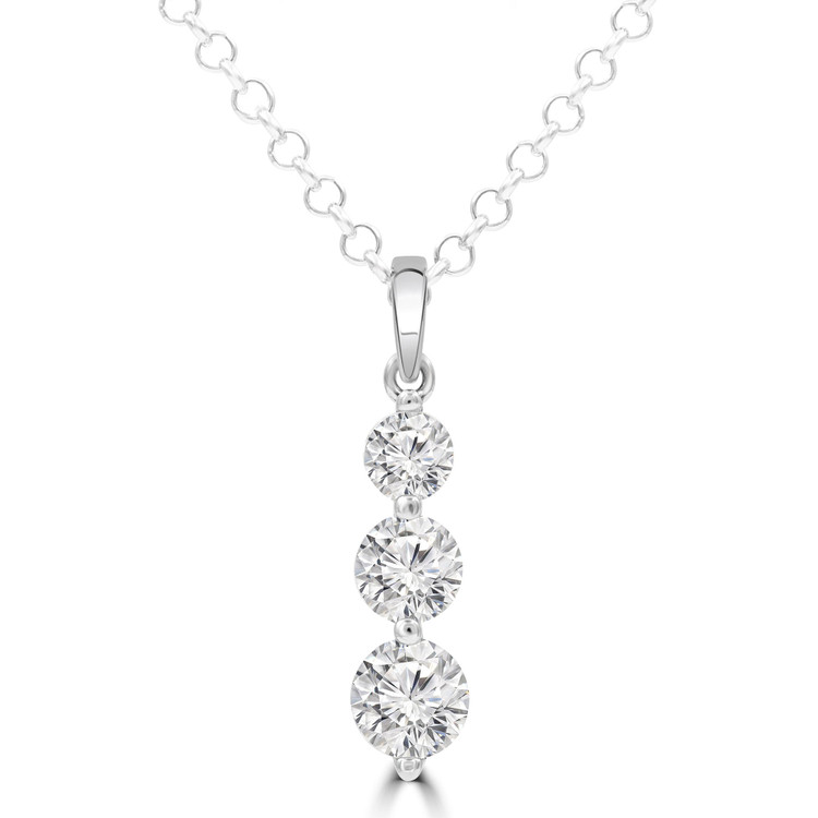 1 1/2 CTW Round Diamond Three-Stone Pendant Necklace in 14K White Gold (MD210270)
