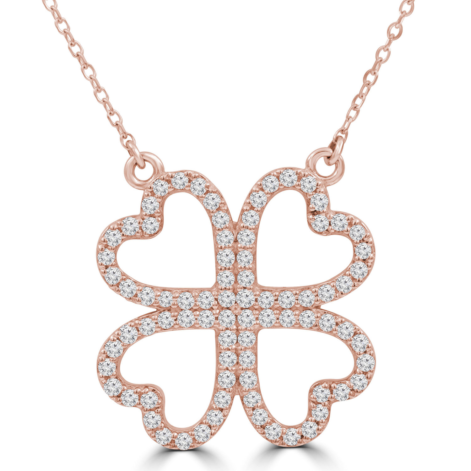 1/2 CTW Round Diamond Four-heart Clover Necklace in 14K Rose Gold