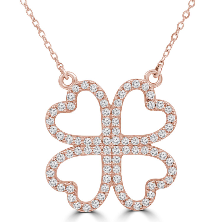 1/2 CTW Round Diamond Four-heart Clover Necklace in 14K Rose Gold (MD210278)