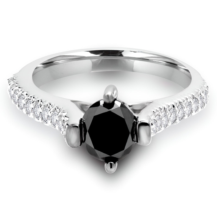 1 1/20 CTW Round Black Diamond Solitaire with Accents Engagement Ring in 14K White Gold (MD130013)