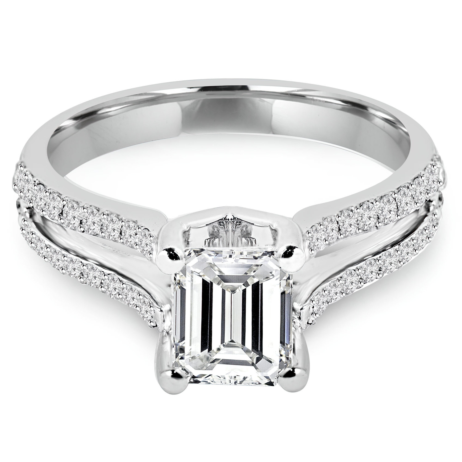 1 2/5 CTW Emerald Diamond Solitaire with Accents Engagement Ring in 14K White Gold (MD160016)