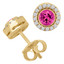 3/5 CTW Round Pink Tourmaline Bezel Set Halo Stud Earrings in 14K Yellow Gold (MD160027)