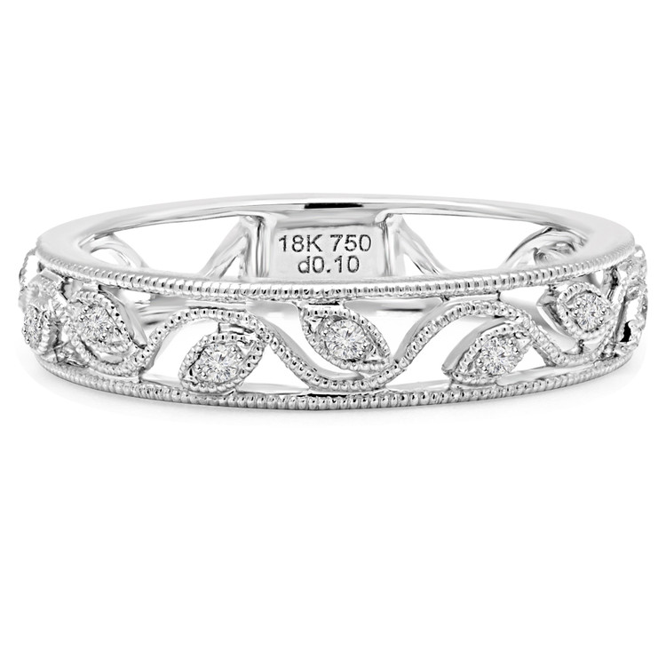 1/10 CTW Round Diamond Floral Vintage Semi-Eternity Wedding Band Ring in 18K White Gold (MD160278)