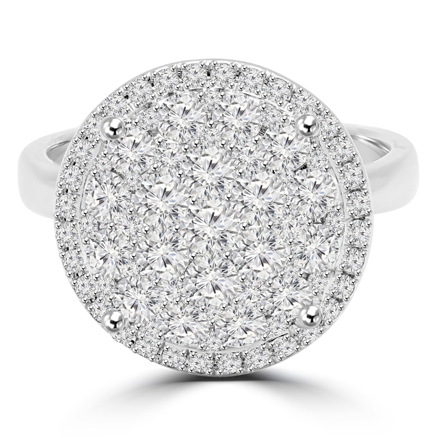 1 1/2 CTW Round Diamond Pave Set Cluster Cocktail Ring in 18K