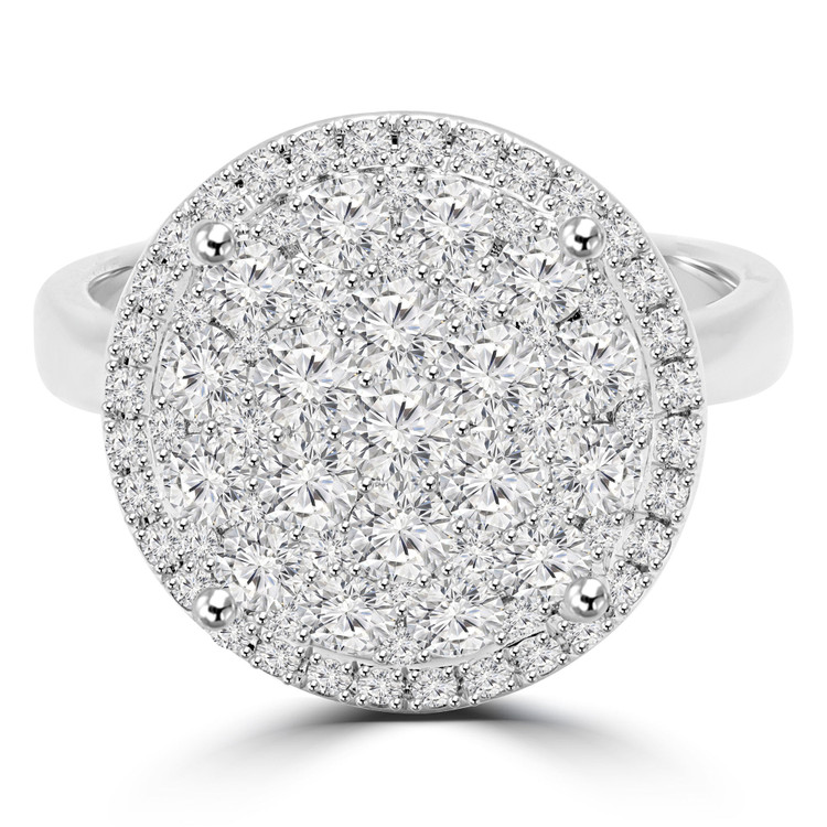 1 1/2 CTW Round Diamond Pave Set Cluster Cocktail Ring in 18K White Gold (MD160293)