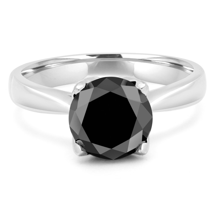 2 1/4 CT Round Black Diamond Solitaire Engagement Ring in 14K White Gold (MD160312)