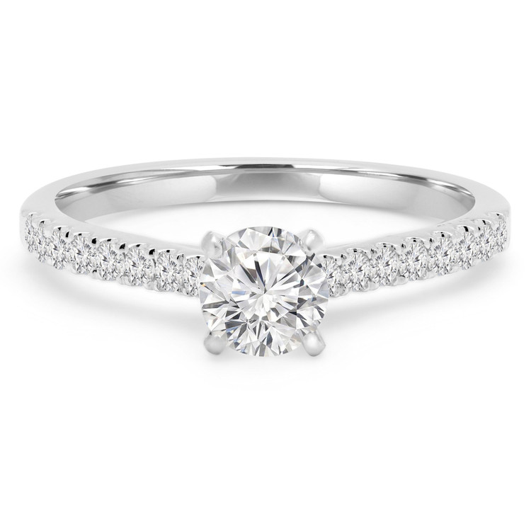 3/4 CTW Round Diamond Solitaire with Accents Engagement Ring in 18K White Gold (MD160335)
