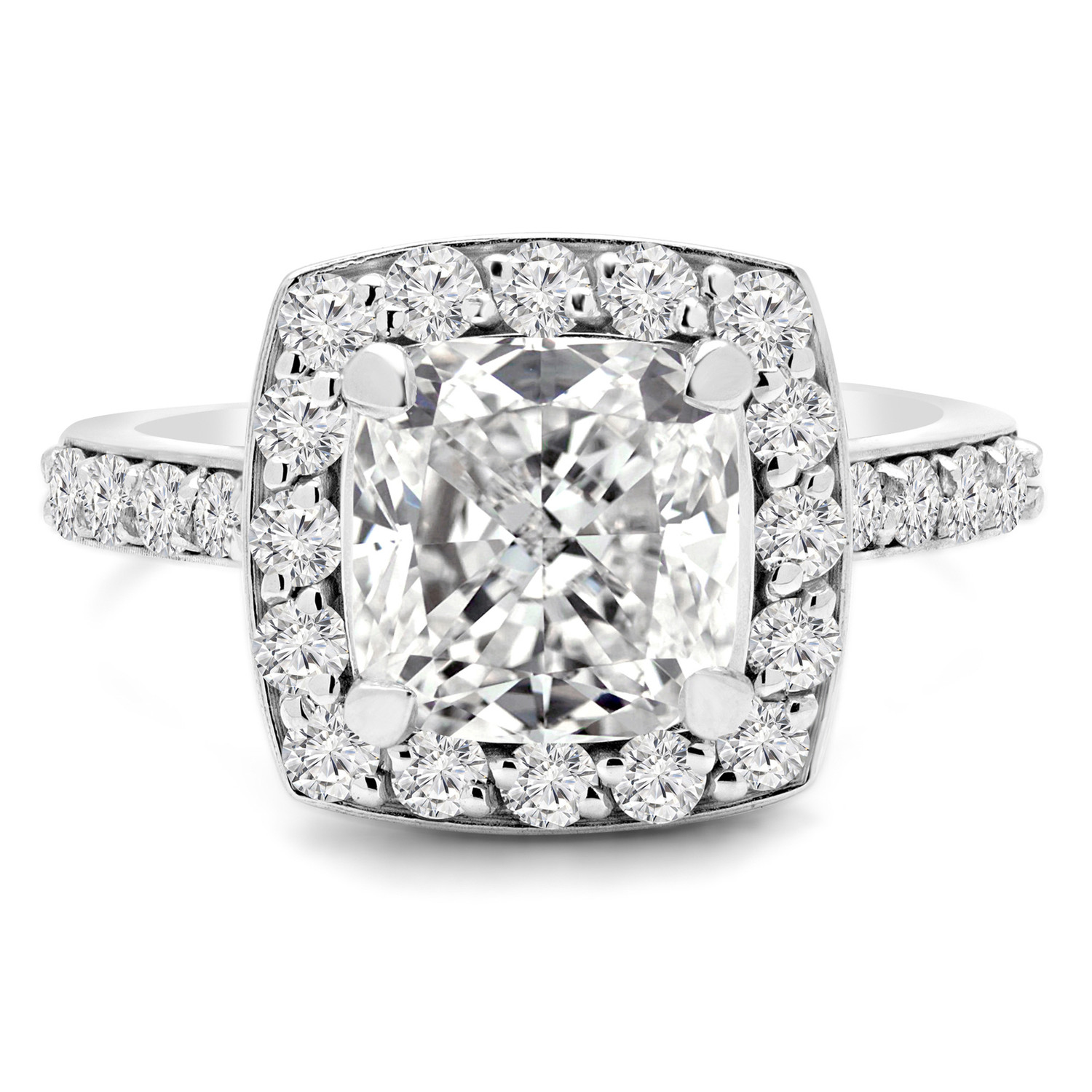 3 1/6 CTW Cushion Diamond Halo Engagement Ring in 14K White Gold (MD160380)