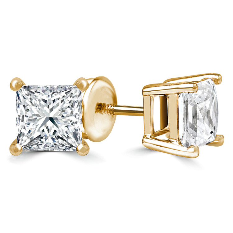 2/5 CTW Princess Black Diamond 4-Prong Solitaire Stud Earrings in 14K Yellow Gold (MD160412)