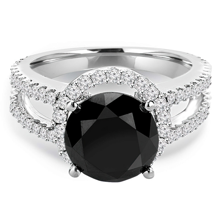 5 CTW Round Black Diamond Solitaire with Accents Engagement Ring in 14K White Gold (MD160448)
