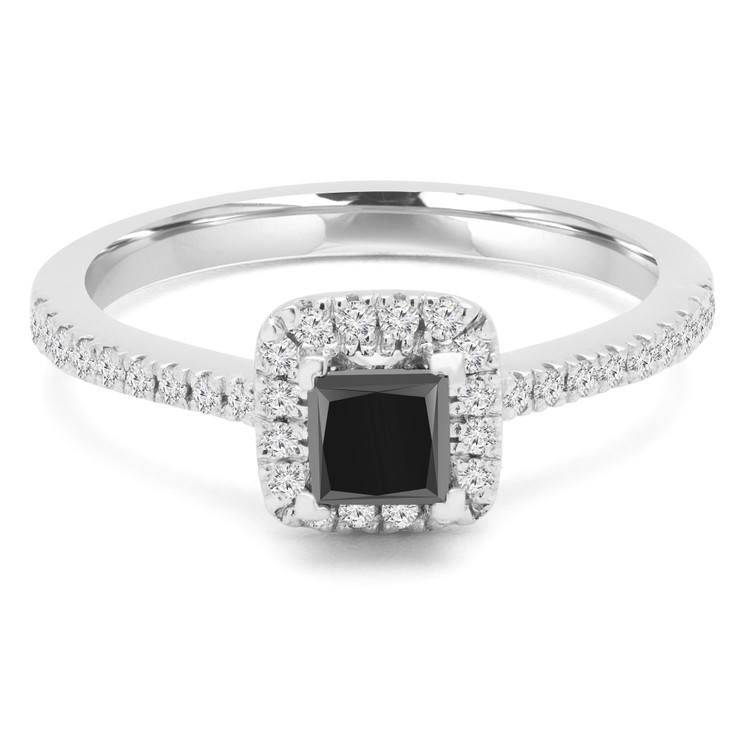 5/8 CTW Princess Black Diamond Halo Engagement Ring in 14K White Gold with Accents (MD170096)
