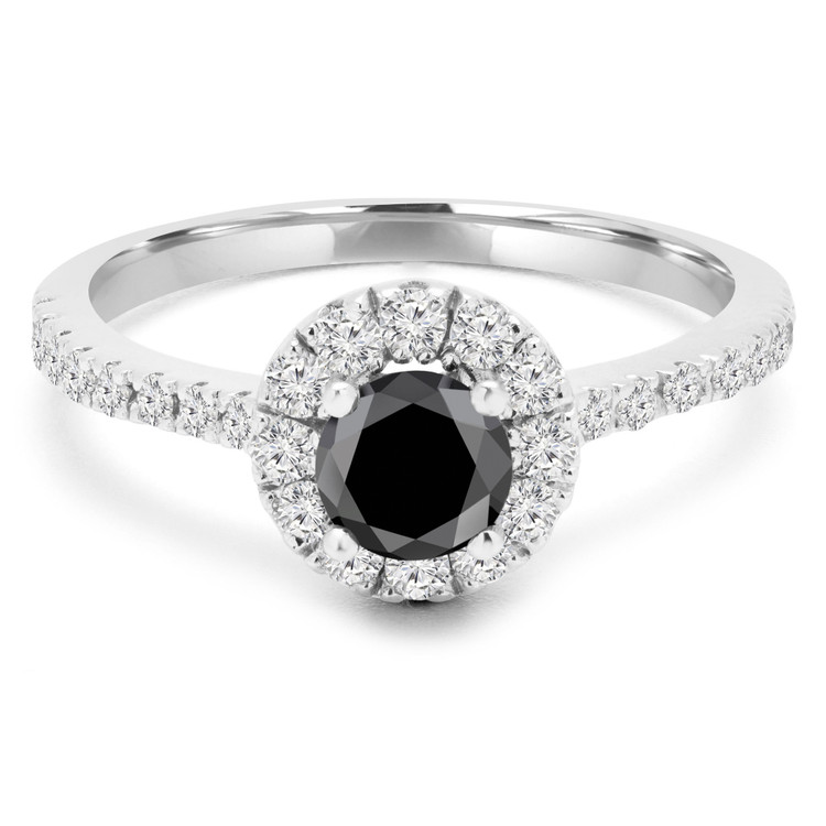 1 CTW Round Black Diamond Halo Engagement Ring in 14K White Gold (MD170107)